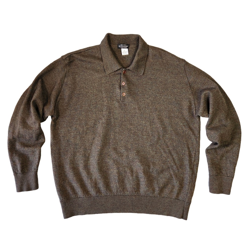 Vintage J Peterman Wool Polo Sweater Made in‎ Italy Long Sleeve Brown XL Career